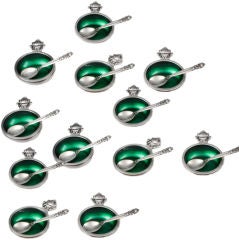 Vintage Set of 12 Georg Jensen sterling salt cellars with green enamel