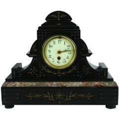 Antique French Art Nouveau Black Marble Mantle Clock