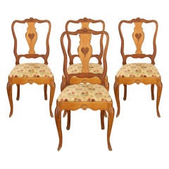 Vintage French Country Heart Shape Set 4 Oak Chairs