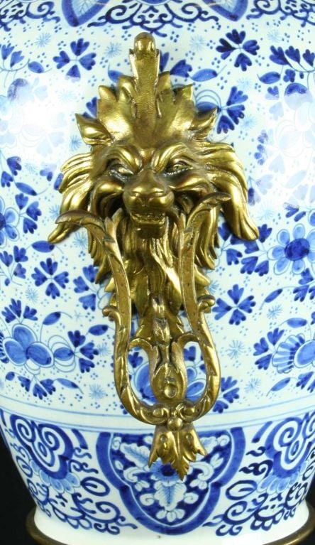 Large Antique Blue Delft Garniture Mantel Clock Dragon For Sale 3