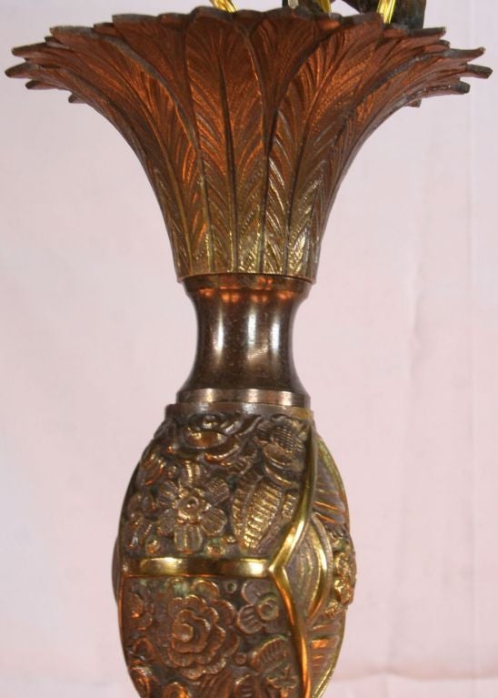 Antique French Art Deco 5-Arm Chandelier Globes
