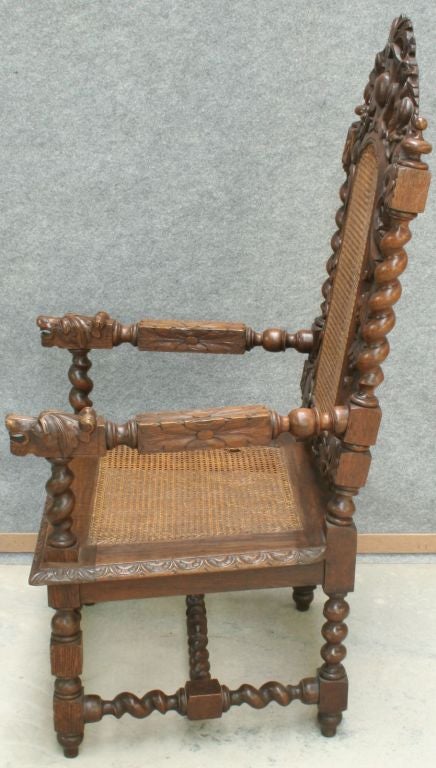 Antique French Hunting Throne Armchair Barley Twist