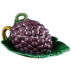 Vintage French Majolica Grapes Jelly Bowl Sarreguemines