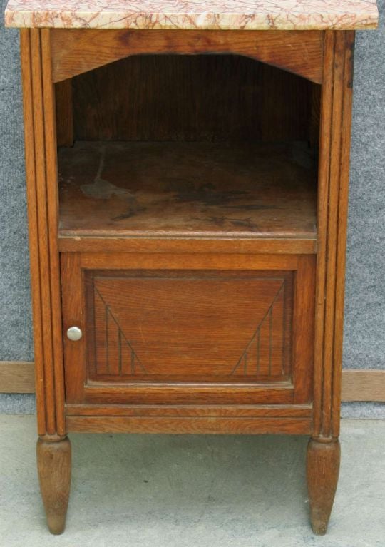 Antique French Art Deco Marble Oak Nightstand Bed Table