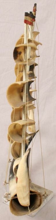 UNUSUAL Vintage Dutch Model Sailing Ship Boat Horn Bone 3