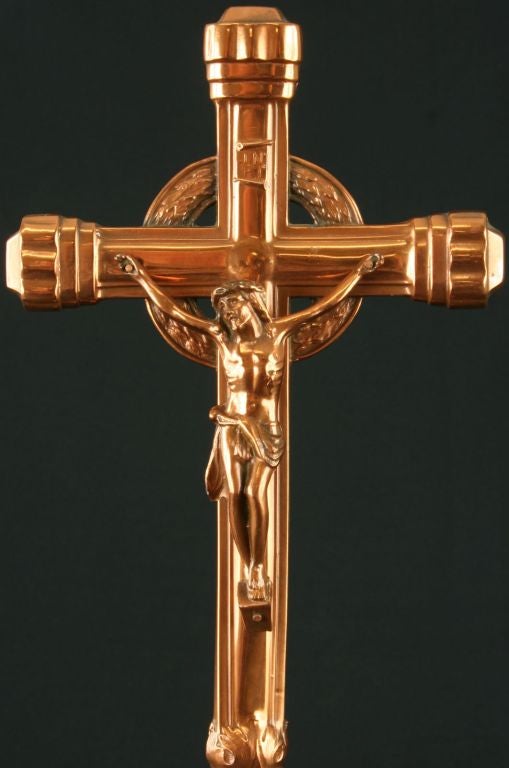 Antique Copper Art Deco Standing Crucifix Cross Roses FREE SHIPPING*