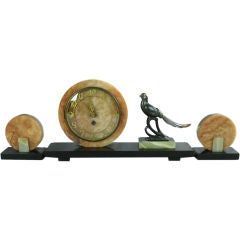 Antique French Art Deco Marble Mantle Mantel Clock Bird