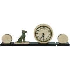 Antique Deco Marble Mantle Mantel Clock Shepherd Dog