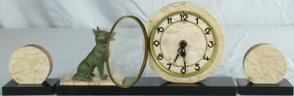 Antique Deco Marble Mantle Mantel Clock Shepherd Dog 2