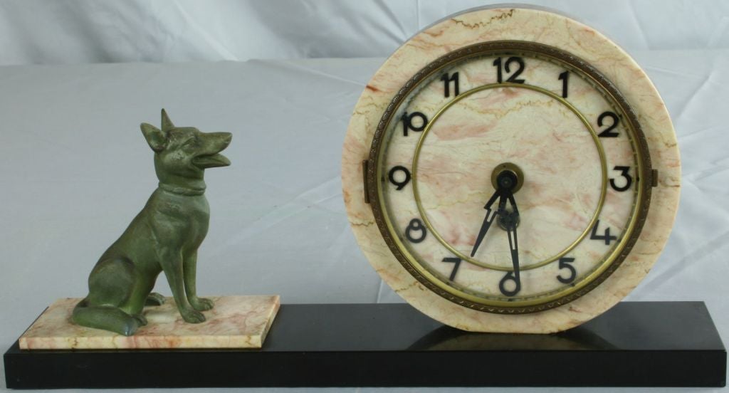 Antique Deco Marble Mantle Mantel Clock Shepherd Dog 4