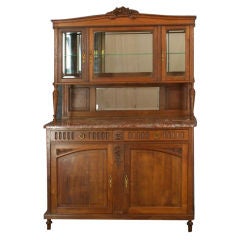 Used French Louis XVI Red Marble Buffet China Hutch
