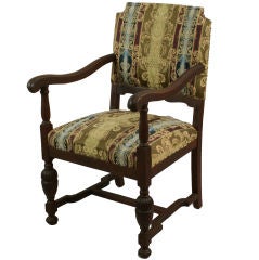 Retro French Renaissance Carved Oak Arm Chair