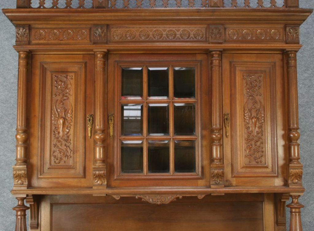 Antique French Renaissance Carved Walnut Buffet For Sale 4