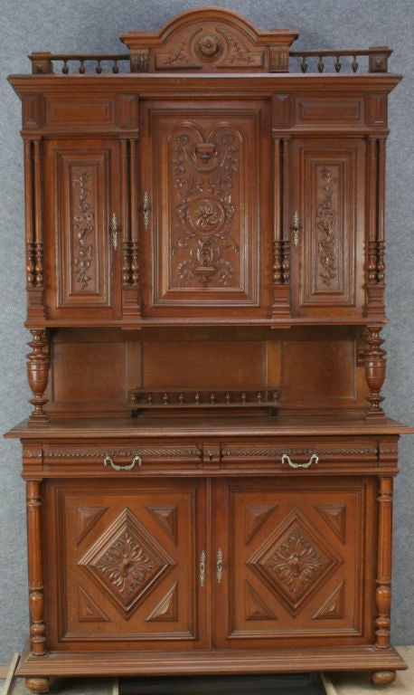 Antique French Renaissance Henry II Carved Oak Buffet