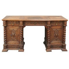 Antique Carved Mechelen Renaissance Partner Desk