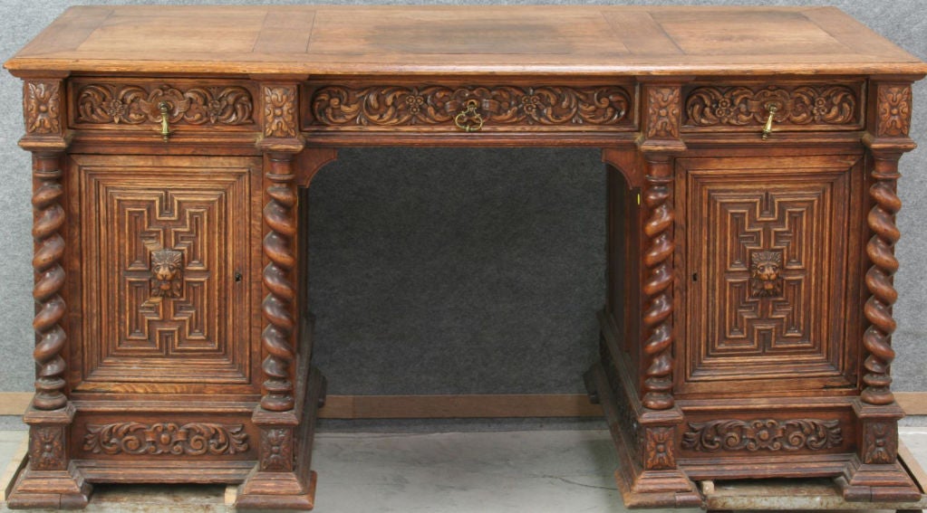Antique Carved Mechelen Renaissance Partner Desk