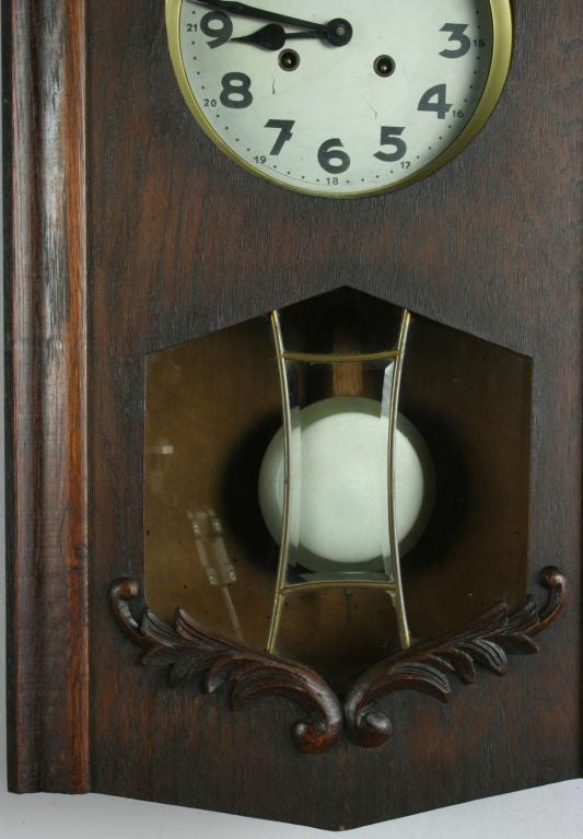Vintage German Art Deco Regulator Wall Clock For Sale 4