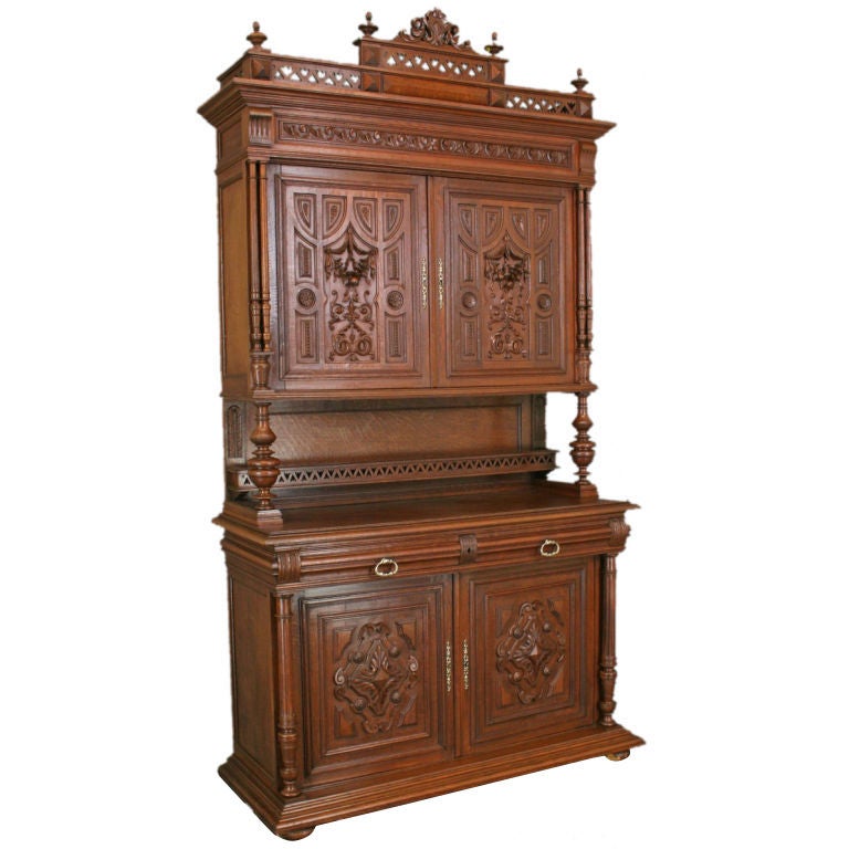 Antique Carved French Henry II Renaissance Buffet Hutch For Sale