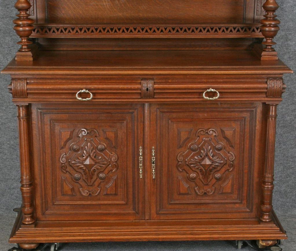 Oak Antique Carved French Henry II Renaissance Buffet Hutch For Sale