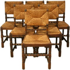 Vintage Set 6 French Country Rattan Chairs