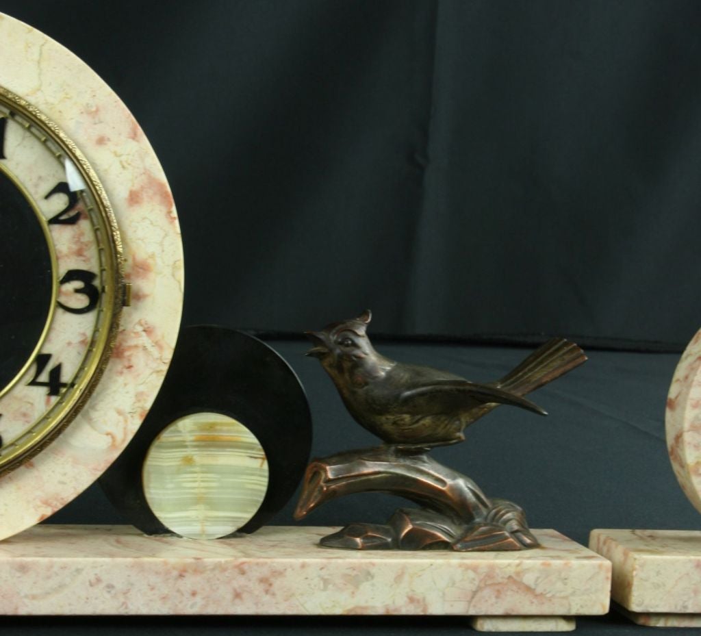 Antique French Art Deco Marble Mantle Mantel Clock Bird 2