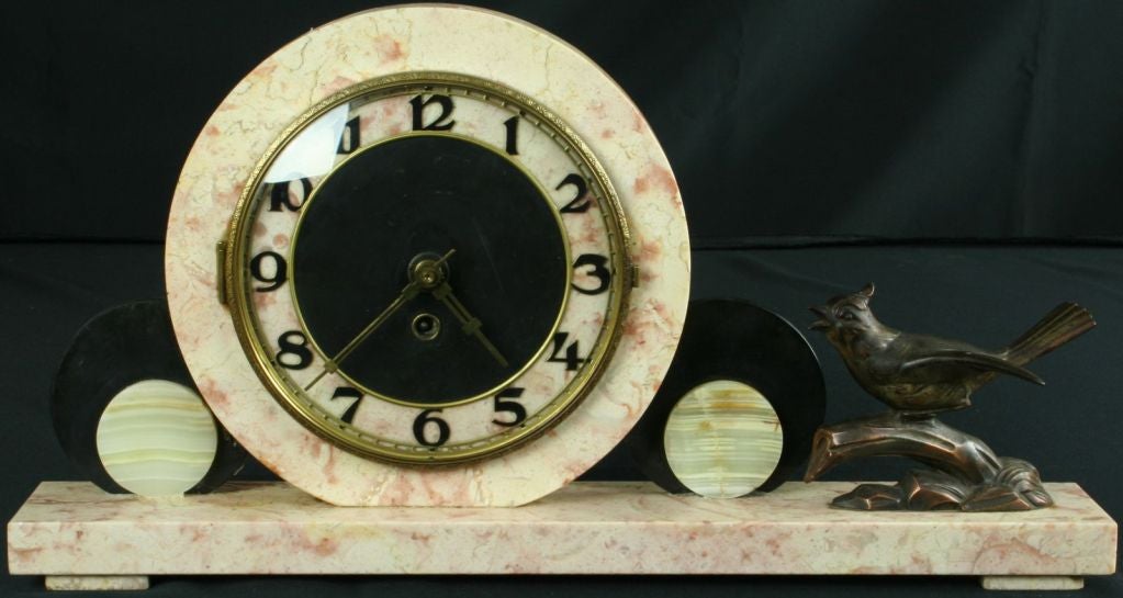 Antique French Art Deco Marble Mantle Mantel Clock Bird 5