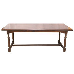 Vintage French Country Rustic Oak Monk's Farm Table