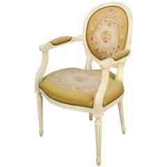 Antique French Louis XVI Yellow Needlepoint Arm Chair