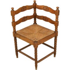 Vintage French Country Oak Rattan Corner Chair