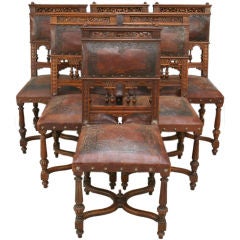 Set 6 Antique French Carved Henry II Renaissance Chairs