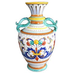 Italian Hand-Painted Majolica Ricco Deruta Vase ARS