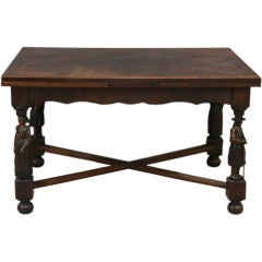 Vintage French Country Brittany Table Carved Figures