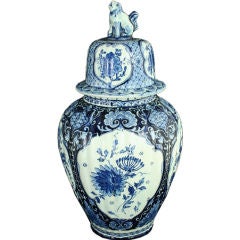 Antique Blue Delft Transferware Ginger Jar Vase Lion FREE SHIPPING*