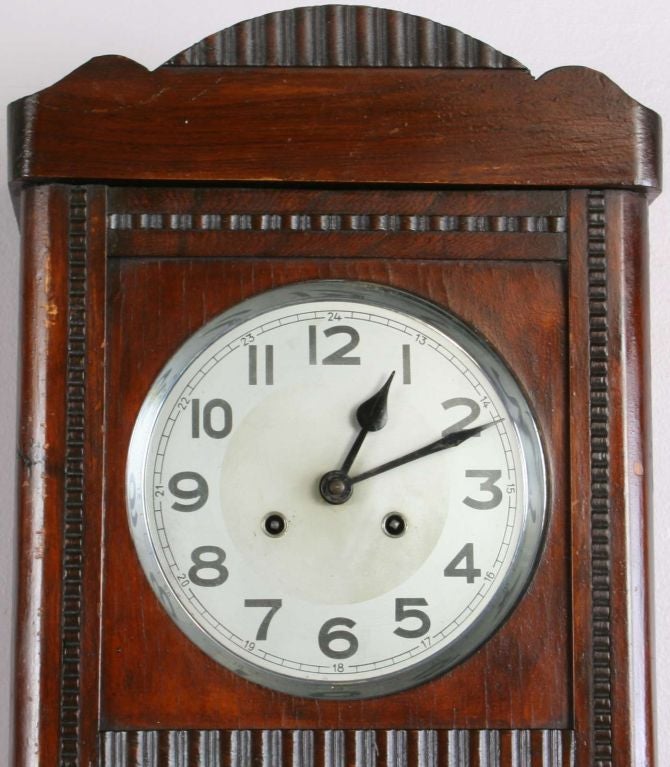 Vintage German Deco Regulator Wall Clock Stained Glass