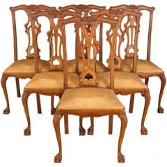 Vintage Chippendale Style Set 6 Chairs Carved Claw Feet