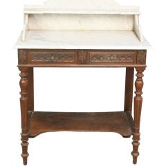 Antique French Brittany Carved Vanity Hall Table Marble