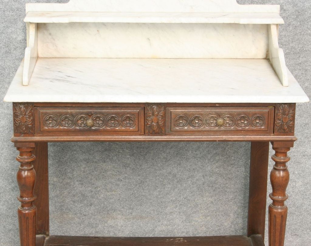 Antique French Brittany Carved Vanity Hall Table Marble