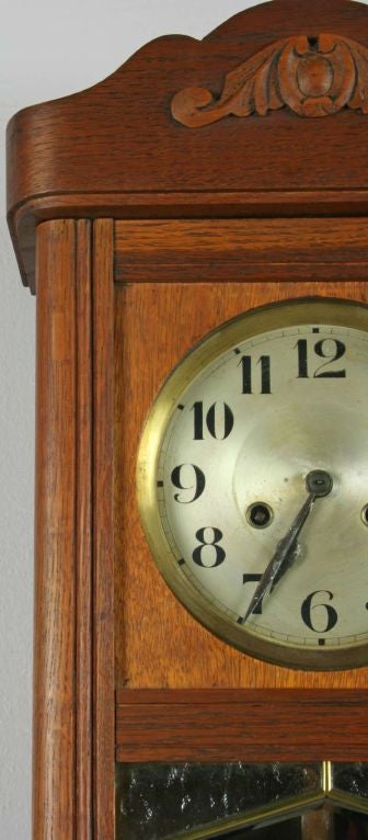 Vintage German Deco Regulator Wall Clock Leaded Glass 1