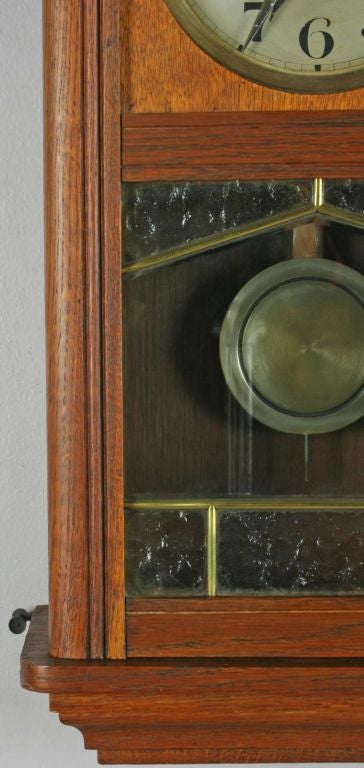 Vintage German Deco Regulator Wall Clock Leaded Glass 2