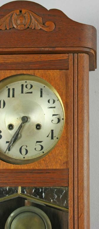 Vintage German Deco Regulator Wall Clock Leaded Glass 3
