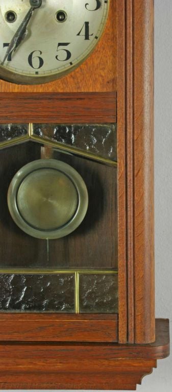 Vintage German Deco Regulator Wall Clock Leaded Glass 4