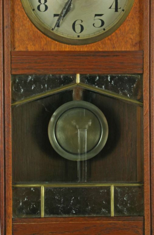 Vintage German Deco Regulator Wall Clock Leaded Glass 5