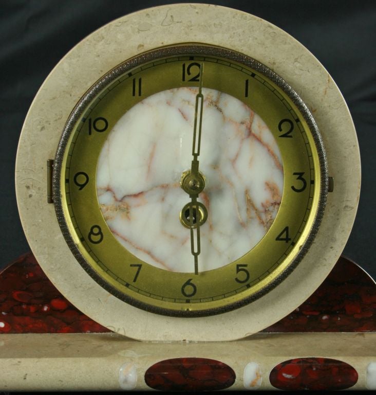 Vintage French Art Deco Marble Mantel Mantle Clock Deer For Sale 5