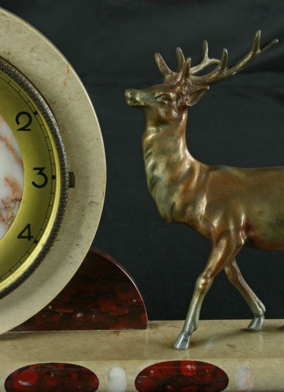 Vintage French Art Deco Marble Mantel Mantle Clock Deer For Sale 6