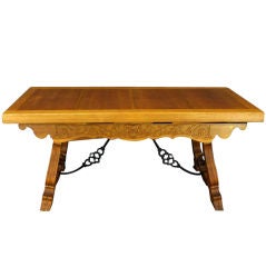 Large Vintage Spanish Mission Oak Wrought Iron Table