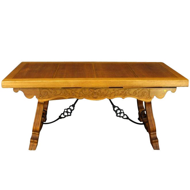 Large Vintage Spanish Mission Oak Wrought Iron Table For Sale at 1stDibs