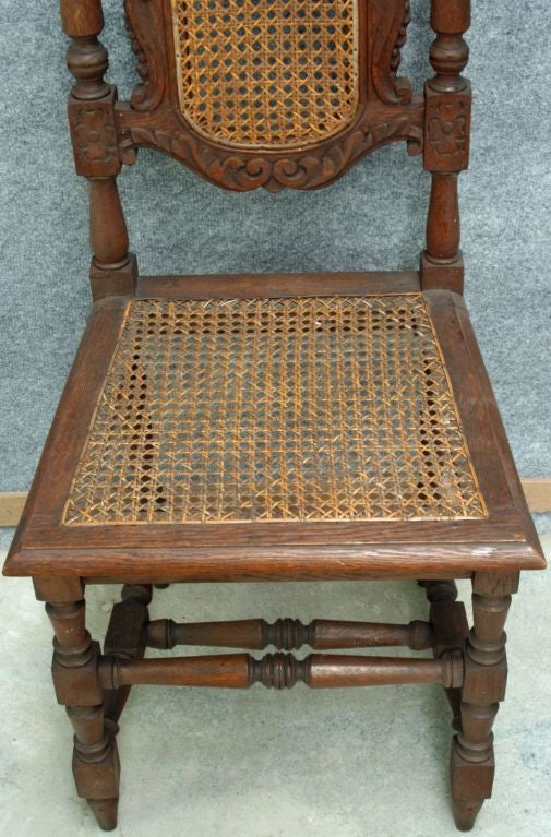 Antique French Set 6 Oak Hunting Chairs Griffins 7