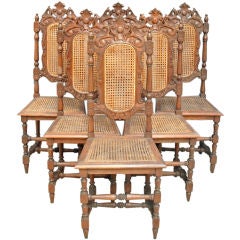 Antique French Set 6 Oak Hunting Chairs Griffins