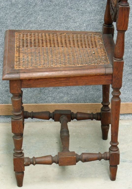 Antique French Set 6 Oak Hunting Chairs Griffins 1