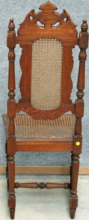 Antique French Set 6 Oak Hunting Chairs Griffins 2
